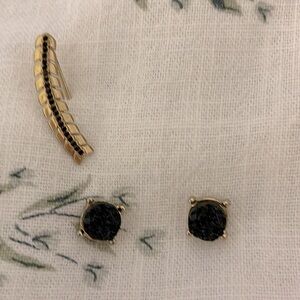 Black & Gold Sparkly Earring Set Studs + Ear Climber